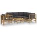 Salon de jardin 7 pcs avec coussins gris foncé bambou - Photo n°1