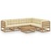 Salon de jardin 7 pcs avec coussins Marron miel Bois de pin 20 - Photo n°1