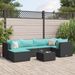 Salon de jardin 7 pcs avec coussins Noir Résine tressée - Photo n°1