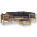 Salon de jardin 8 pcs avec coussins gris foncé bambou - Photo n°1