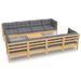 Salon de jardin 9 pcs avec coussins gris Bois de pin massif 3 - Photo n°1