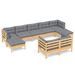 Salon de jardin 9 pcs avec coussins gris Bois de pin solide 6 - Photo n°1