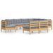 Salon de jardin 9 pcs avec coussins gris bois de pin solide - Photo n°1