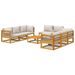 Salon de jardin 9 pcs avec coussins gris clair bois massif - Photo n°1