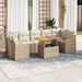 Salon de jardin avec coussins 7 pcs beige résine tressée acacia - Photo n°1