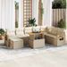 Salon de jardin avec coussins 7 pcs beige résine tressée acacia - Photo n°1