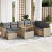 Salon de jardin avec coussins 9 pcs beige résine tressée acacia - Photo n°1