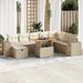 Salon de jardin avec coussins 9 pcs beige résine tressée acacia - Photo n°1