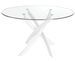 Table à manger ronde design Princia - Plateau en verre transparent et pied en acier blanc - Photo n°1