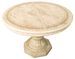 Table à manger ronde extensible bois vernis laqué brillant beige et onyx effet marbré Lesly 110 à 160 cm - Photo n°1