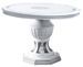 Table à manger ronde extensible bois vernis laqué brillant blanc et gris Vinza 110 à 160 cm - Photo n°1