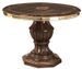 Table à manger ronde extensible bois vernis laqué brillant marron et doré Vinza 110 à 160 cm - Photo n°1