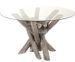 Table à manger ronde verre et bois massif gris Liray 130 cm - Photo n°1