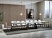 Table à rallonges 6 à 20 places blanc effet marbre avec un cadre et des pieds acier gris foncé 160 à 420 cm Borys - Photo n°1
