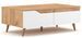 Table basse 2 tiroirs 1 niche bois naturel et blanc mat Dulce 100 cm - Photo n°1