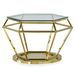Table basse hexagonale verre transparent et pied doré - Photo n°1