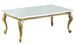 Table basse design bois vernis brillant blanc et doré Jade 130 cm - Photo n°1