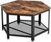Table basse hexagonale marron vintage et pied metal noir industriel Kaza 75 cm - Photo n°1