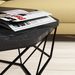 Table basse octogonale bois noir effet marbre et pieds acier noir Diva 90 cm - Photo n°4