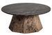 Table basse ronde marbre de noir et pieds bois massif recyclé Wader 80 cm - Photo n°1