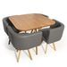Table bois chêne clair et 4 chaises simili cuir gris Manda - Photo n°1