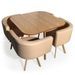 Table bois chêne clair et 4 chaises similicuir beige Paolo - Photo n°1