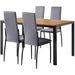 Table bois clair et 4 chaises velours gris pieds métal noir Arber - Photo n°1