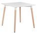 Table carrée 80cm blanc brillant et pieds bois naturel Welly - Photo n°1
