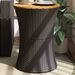 Table d'appoint de jardin forme tambour noir rotin bois massif - Photo n°2