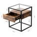 Table d'appoint design industriel verre et bois marron vintage Kaza 43 cm - Photo n°7