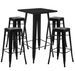 Table de bar carrée noir brillant et 4 tabourets industriel Pinka - Photo n°1