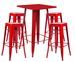 Table de bar carrée rouge brillant et 4 tabourets industriel Pinka - Photo n°1