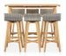 Table de bar et 6 chaises de jardin acacia massif clair et résine tressée gris Vidot 150 - Photo n°2