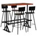 Table de bar rectangulaire bois recyclé massif multi couleurs et 4 tabourets industriel - Photo n°1