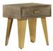 Table de chevet 1 tiroir manguier massif gris et pieds métal doré Heintz - Photo n°1
