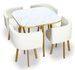 Table effet marbre blanc et 4 chaises simili cuir pieds métal doré Manda - Photo n°1