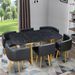 Table effet marbre et 6 chaises simili cuir noir pieds métal doré Manda - Photo n°3