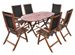 Table et 6 chaises de jardin acacia foncé et tissu noir Noiro - Photo n°1