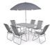 Table rectangulaire avec parasol et 6 chaises de jardin métal gris Castle - Photo n°1