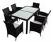 Table rectangulaire et 6 chaises de jardin résine tressée noir Mik - Photo n°1