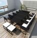 Table rectangulaire et 8 chaises de jardin résine tressée noir et coussins blanc Malm - Photo n°2