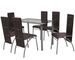 Table rectangulaire verre trempé noir et 6 chaises simili marron Vicka - Photo n°1
