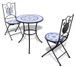 Table ronde et 2 chaises de jardin mosaïquées bleu et blanc Mel - Photo n°1