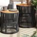 Tables d'appoint de jardin 2 pcs dessus en bois noir poly rotin - Photo n°2