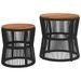 Tables d'appoint de jardin 2 pcs dessus en bois noir poly rotin - Photo n°1