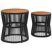 Tables d'appoint de jardin 2 pcs dessus en bois noir poly rotin - Photo n°6