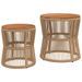 Tables d'appoint de jardin 2pcs dessus en bois beige poly rotin - Photo n°1