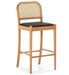 Tabouret de bar bois, simili cuir et rotin SAMY - Hauteur d'assise 69 cm - Photo n°1