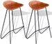 Tabouret de bar capitonné cuir marron et pieds métal noir Ural - lot de 2 - Photo n°1