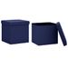 Tabourets de rangement pliables lot de 2 bleu faux lin - Photo n°2